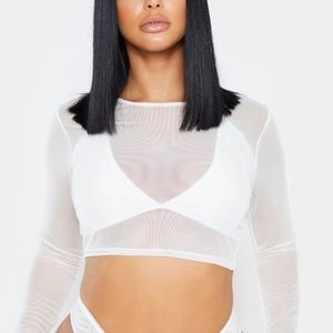 PLT long sleeve white mesh crop top size 8 new